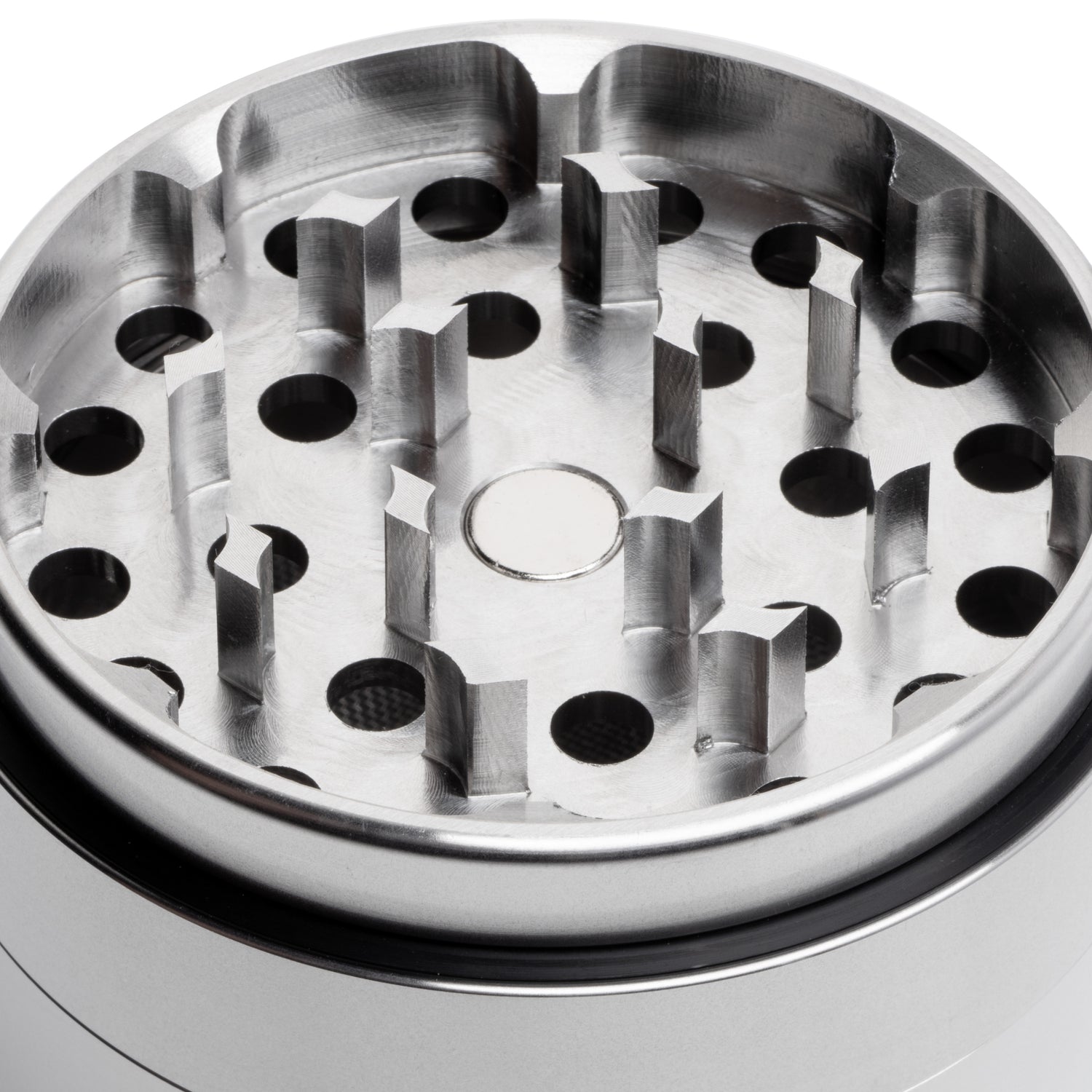 Close up inage of the Reaper Stainless Steel Grinder by Keefer Reaper
