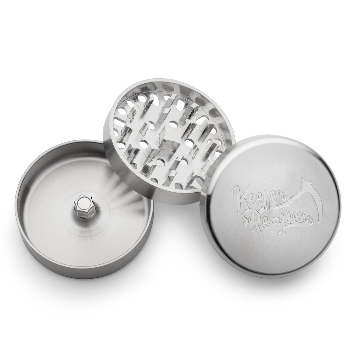 Keefer Reaper Stainless Steel 3 Piece Spice Grinder Spread Out 