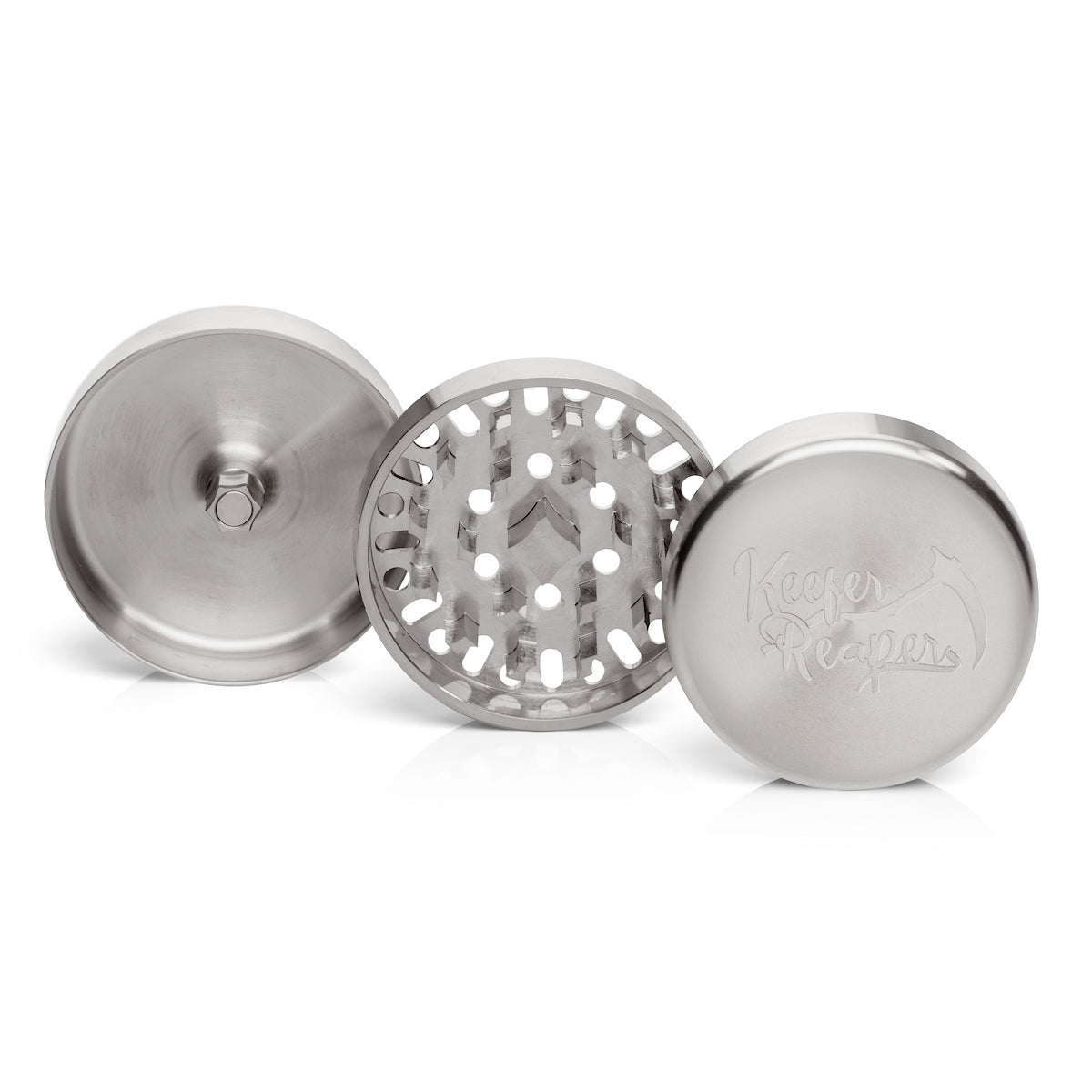 Keefer Reaper Stainless Steel 3 Piece Spice Grinder Spread Out Horizontally 